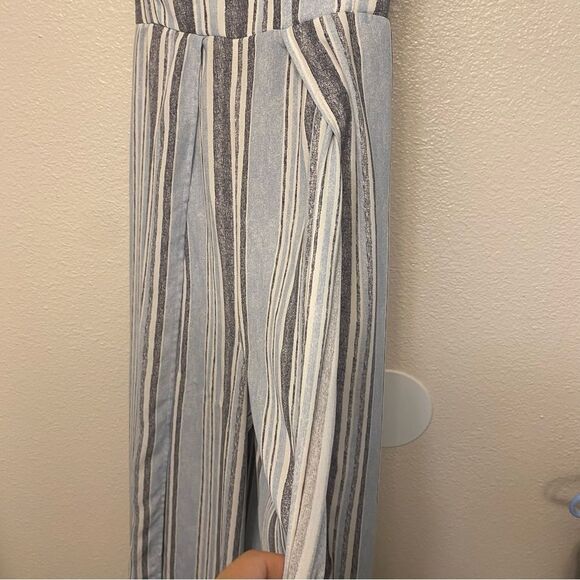 Xhilaration blue vertical stripe split leg jumpsuit corset smocked top suit S - Picture 10 of 14
